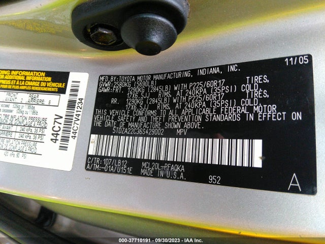 2006 TOYOTA SIENNA XLE VIN: 5TDZA22C36S429002