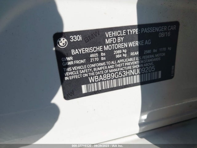 BMW 3 Series 330i 2017 WBA8B9G53HNU09205 Image 9