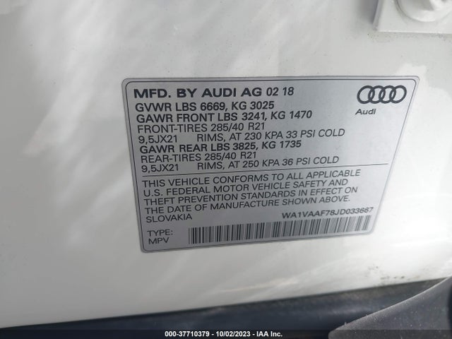 Audi Q7 3.0t Premium 2018 WA1VAAF78JD033667 Image 9