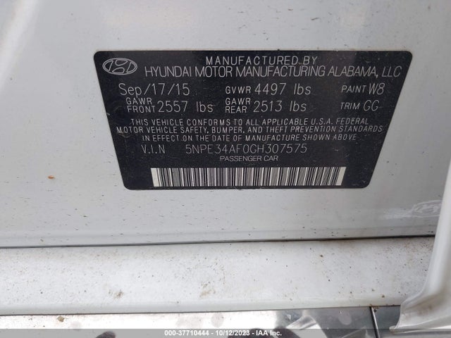 2016 HYUNDAI SONATA 2.4L LIMITED VIN: 5NPE34AF0GH307575