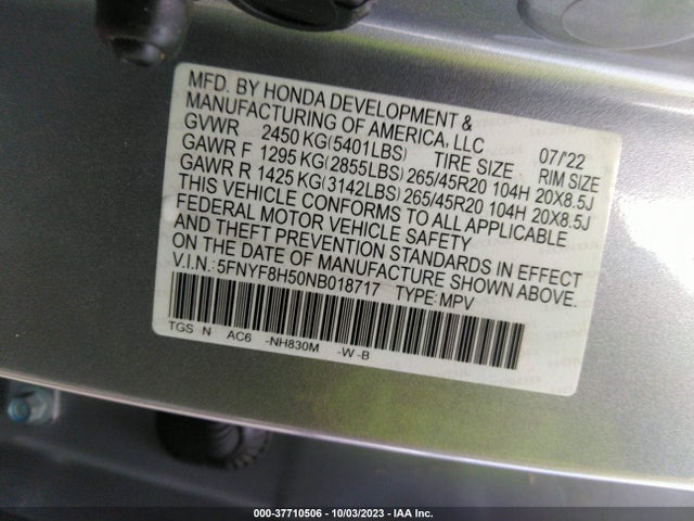 Honda Passport Ex-l 2022 5FNYF8H50NB018717 Image 9