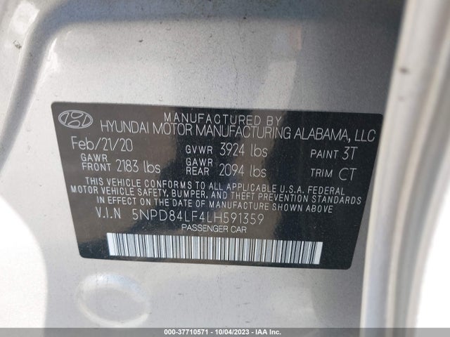 2020 HYUNDAI ELANTRA VALUE EDITION VIN: 5NPD84LF4LH591359