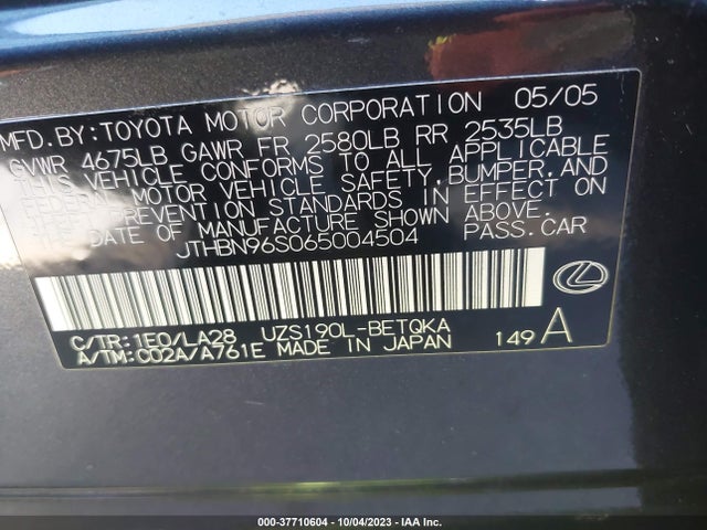 2006 LEXUS GS 430 VIN: JTHBN96S065004504
