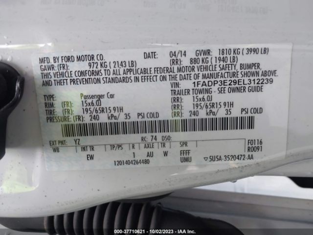 1FADP3E29EL312239 Ford FOCUS S
