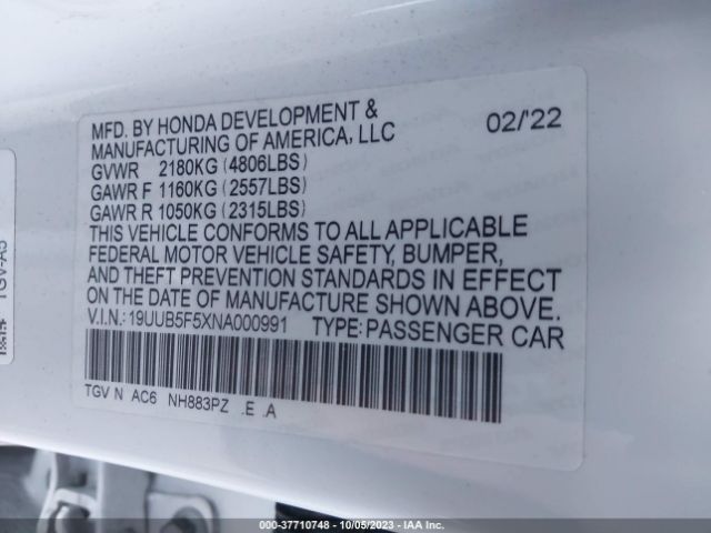 19UUB5F5XNA000991 Acura Tlx W/a-spec Package