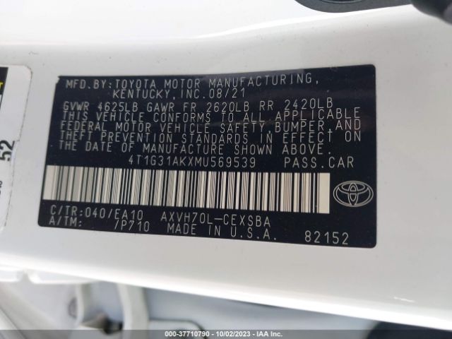 2021 TOYOTA CAMRY 4T1G31AKXMU569539 Photo 8