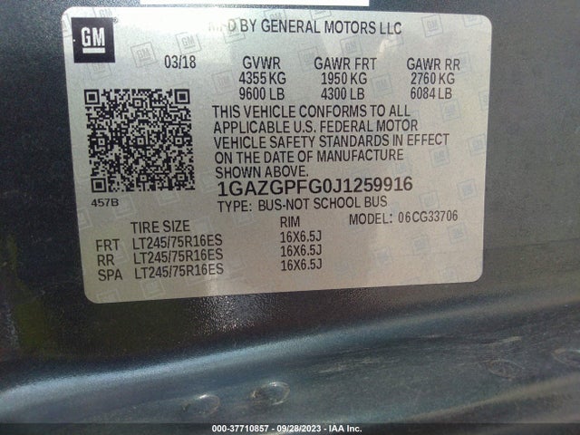 Chevrolet Express Passenger Lt 2018 1GAZGPFG0J1259916 Image 9