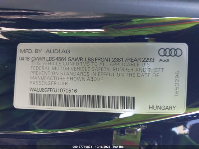 WAUJ8GFF6J1070516 Audi A3 Sedan Premium Plus