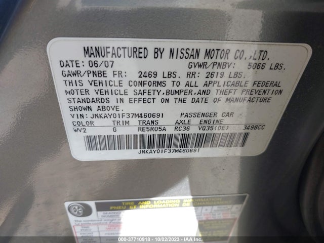 2007 INFINITI M35 X VIN: JNKAY01F37M460691