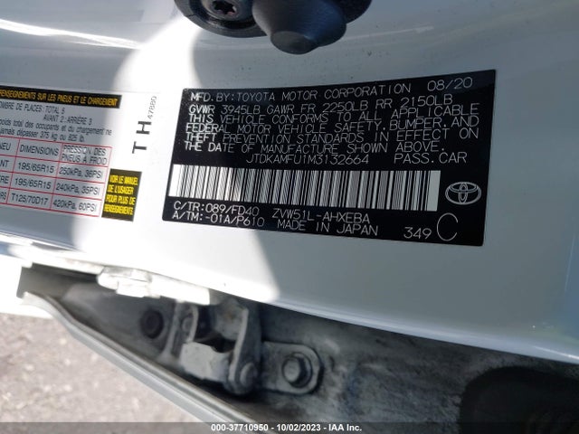 Toyota Prius L 2021 JTDKAMFU1M3132664 Image 9