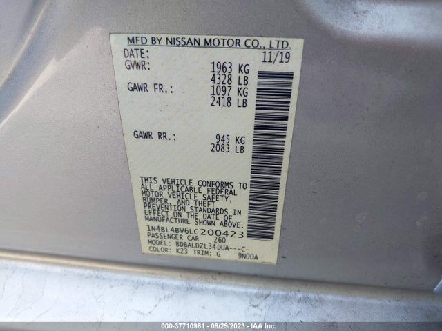 2020 NISSAN ALTIMA 2.5 S VIN: 1N4BL4BV6LC200423
