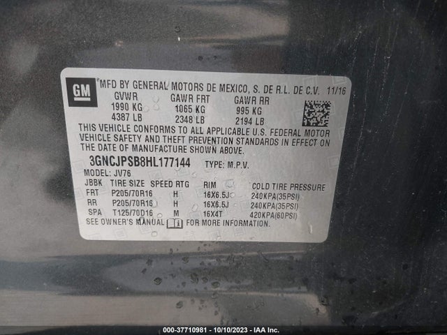 Chevrolet Trax Lt 2017 3GNCJPSB8HL177144 Image 9