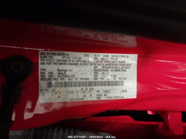 2012 FORD FOCUS SE VIN: 1FAHP3F24CL267403