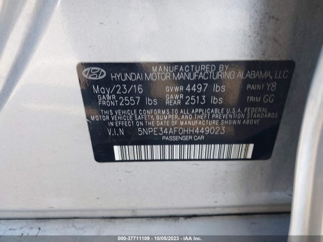 2017 HYUNDAI SONATA SPORT VIN: 5NPE34AF0HH449023