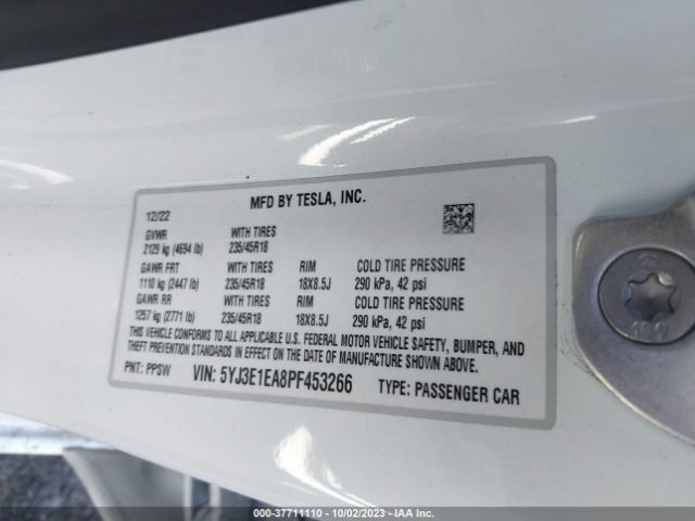 5YJ3E1EA8PF453266 Tesla MODEL 3