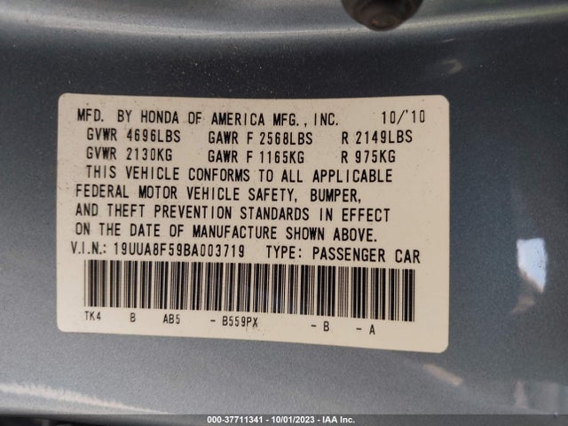 2011 ACURA TL TECH VIN: 19UUA8F59BA003719
