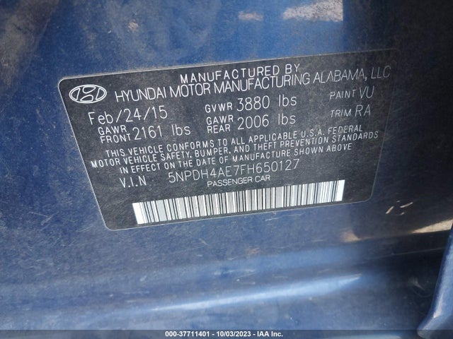 Hyundai ELANTRA SE 2015 5NPDH4AE7FH650127 Image 9
