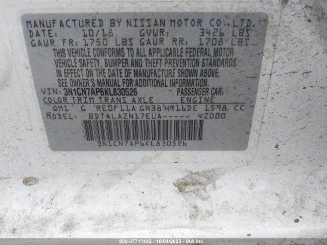 3N1CN7AP6KL830526 Nissan Versa Sedan S Plus