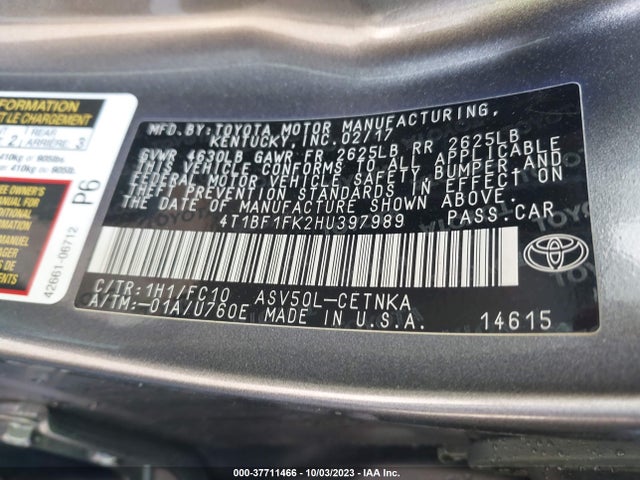 2017 TOYOTA CAMRY XLE/SE/LE/XSE VIN: 4T1BF1FK2HU397989