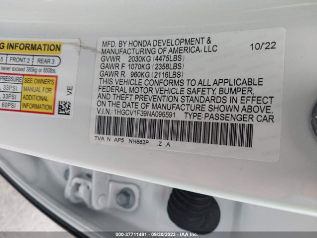1HGCV1F39NA096591 Honda Accord Sedan Sport