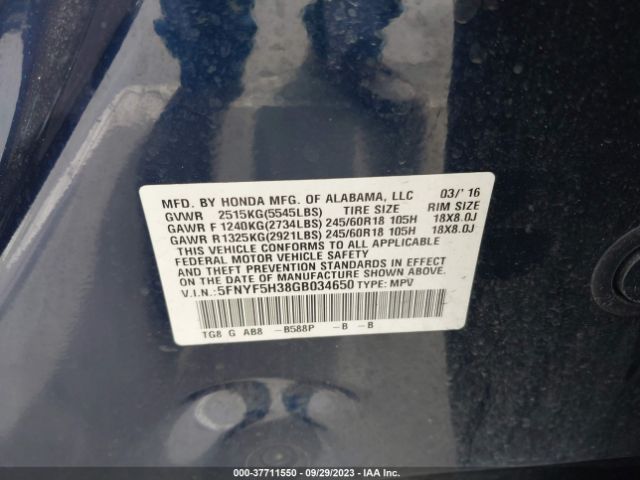 5FNYF5H38GB034650 Honda Pilot Ex