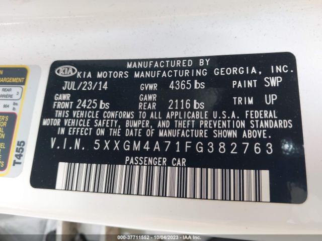 5XXGM4A71FG382763 KIA Optima Lx
