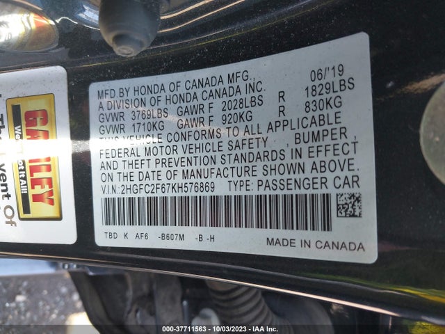 Honda Civic Sedan Lx 2019 2HGFC2F67KH576869 Image 9