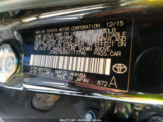 Toyota Prius C One/two/three/four 2016 JTDKDTB30G1117796 Image 9