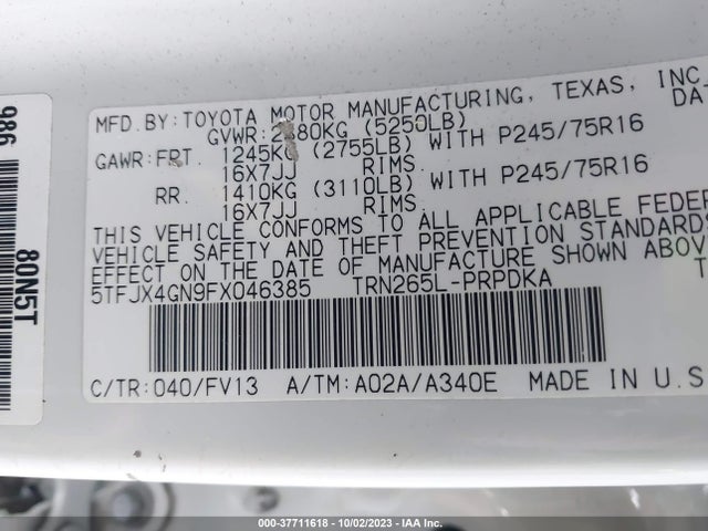 Toyota Tacoma Prerunner 2015 5TFJX4GN9FX046385 Image 9