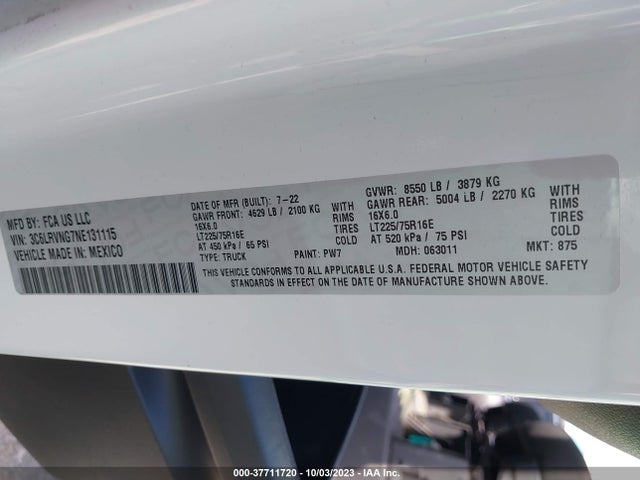 RAM Promaster Cargo Van 2022 3C6LRVNG7NE131115 Image 9