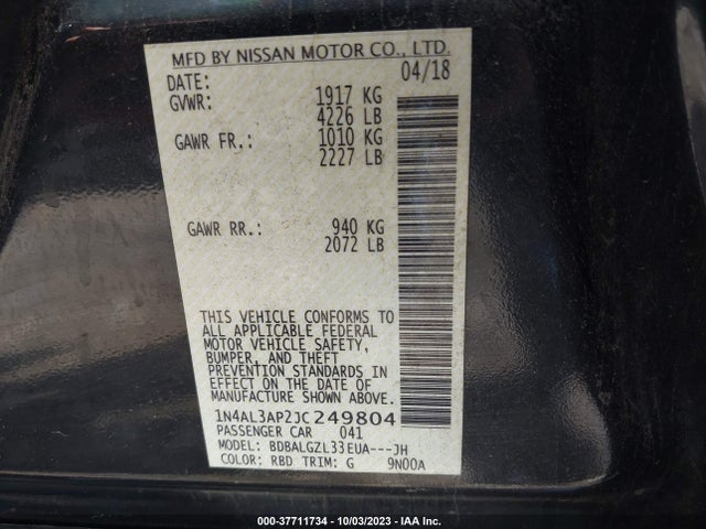 Nissan Altima 2.5 S 2018 1N4AL3AP2JC249804 Image 9