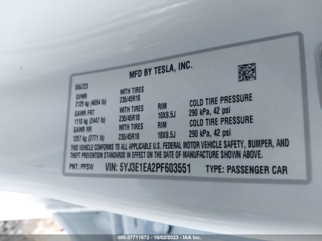Tesla MODEL 3 2023 5YJ3E1EA2PF603551 Image 9