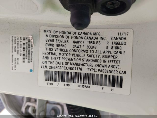 2HGFC2F5XJH511178 Honda Civic Sedan Lx