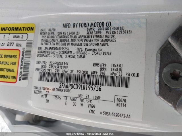 3FA6P0CD9LR195756 Ford FUSION SEL