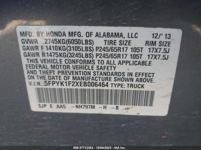 2014 HONDA RIDGELINE 5FPYK1F2XEB006464 Photo 8