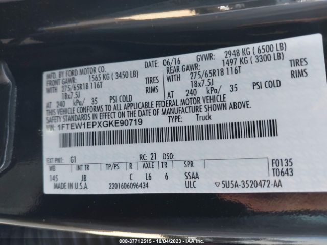 1FTEW1EPXGKE90719 Ford F-150 Xlt/xl/lariat