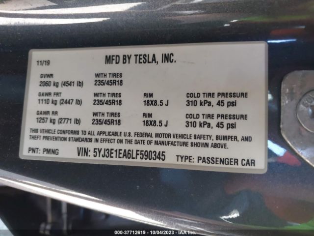 5YJ3E1EA6LF590345 Tesla Model 3 Standard Range
