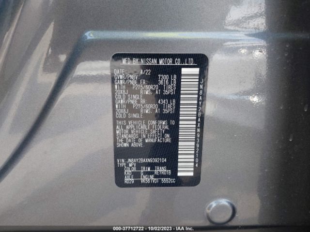 JN8AY2BAXN9392104 Nissan Armada Sl