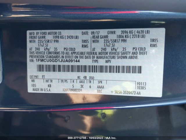 1FMCU0GD1JUA09144 Ford ESCAPE SE
