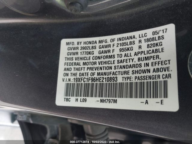 19XFC1F96HE210893 Honda Civic Sedan Touring
