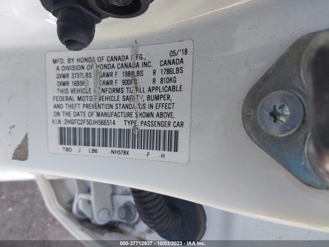 Honda Civic Lx 2018 2HGFC2F50JH566514 Image 9