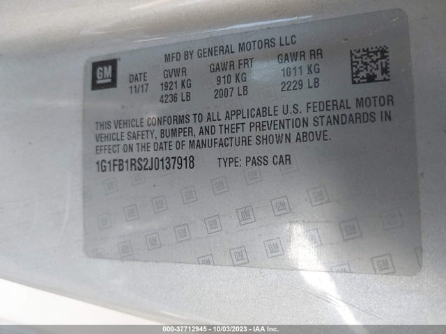 Chevrolet Camaro 1lt 2018 1G1FB1RS2J0137918 Image 9