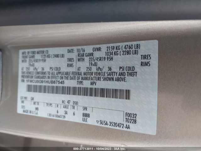 1FMCU0G91HUB87545 Ford ESCAPE SE