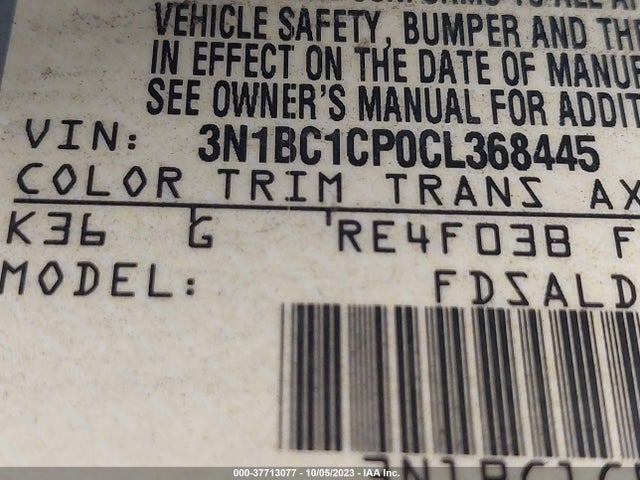 2012 NISSAN VERSA S VIN: 3N1BC1CP0CL368445
