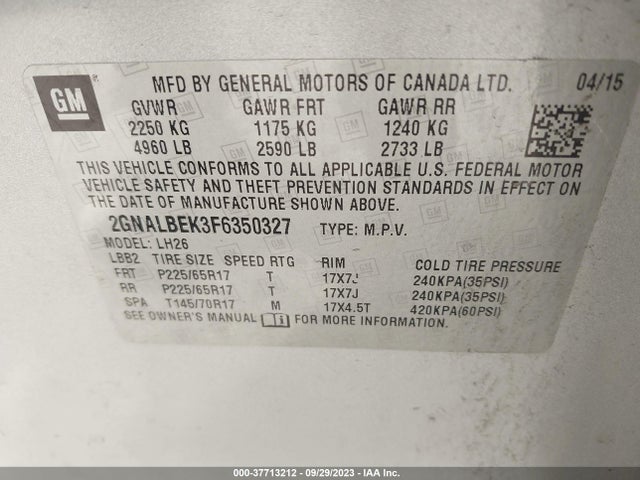 Chevrolet EQUINOX LT 2015 2GNALBEK3F6350327 Image 9