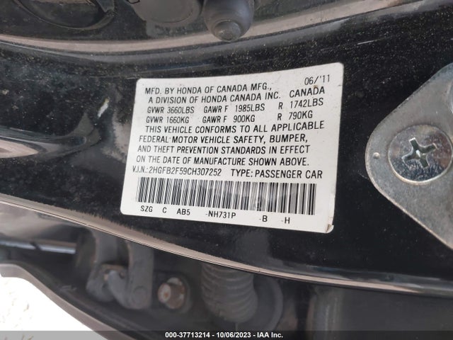 2012 HONDA CIVIC SDN LX VIN: 2HGFB2F59CH307252