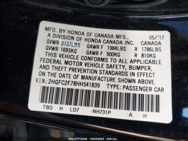 2HGFC2F78HH541839 Honda Civic Sedan Ex