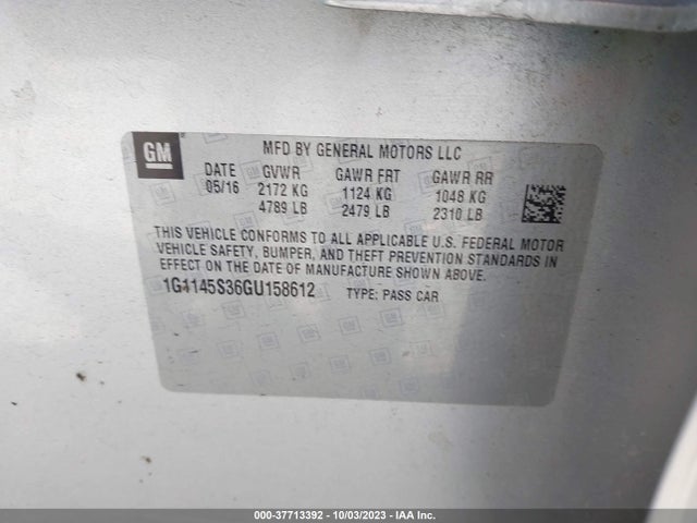 Chevrolet IMPALA 2LZ 2016 1G1145S36GU158612 Image 9