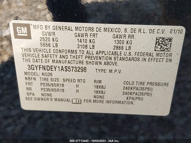 2010 CADILLAC SRX LUXURY COLLECTION VIN: 3GYFNDEY1AS573298