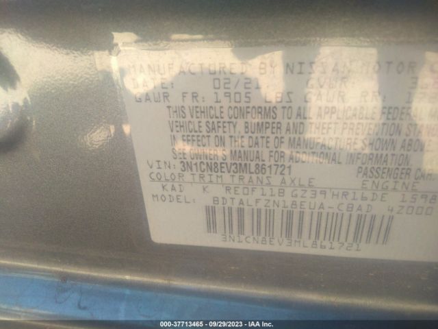 3N1CN8EV3ML861721 Nissan VERSA SV